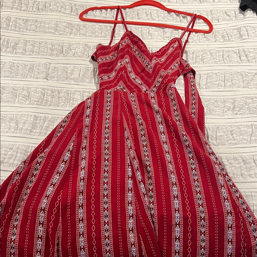 Lulu's Red and White Patterned Maxi Dress